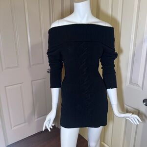 BEBE Black Off-Shoulder Cowl Neck Knit Sweater Dress